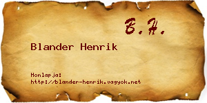 Blander Henrik névjegykártya